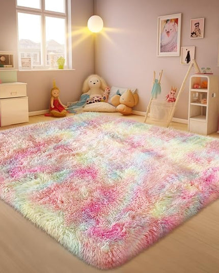 Ophanie Rainbow Rug for Bedroom Girls, Unicorn Colorful Fluffy Soft Cute Fuzzy Area Rugs, Shag Plush Shaggy Bedside Floor 4x6 Furry Carpet for Kids Baby Teen Dorm Nursery Home Decor Aesthetic