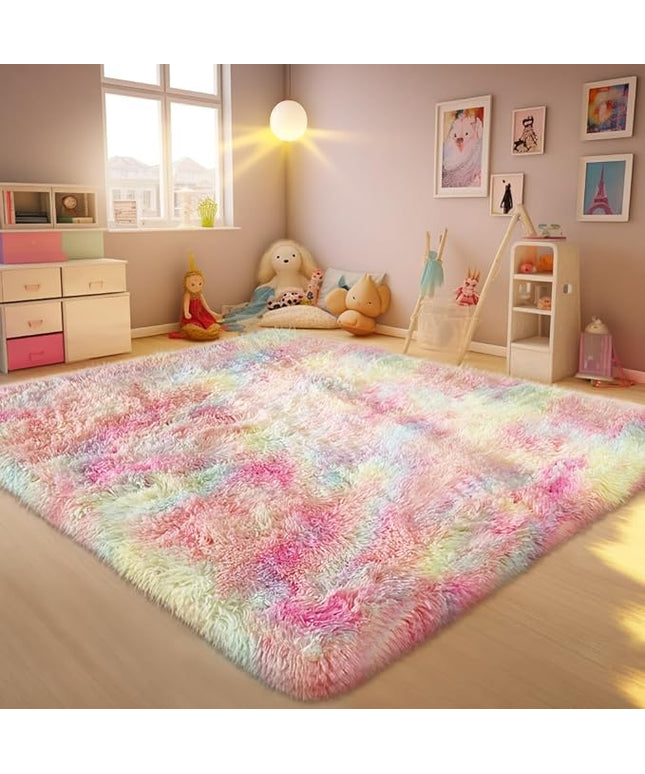 Ophanie Rainbow Rug for Bedroom Girls, Unicorn Colorful Fluffy Soft Cute Fuzzy Area Rugs, Shag Plush Shaggy Bedside Floor 4x6 Furry Carpet for Kids Baby Teen Dorm Nursery Home Decor Aesthetic