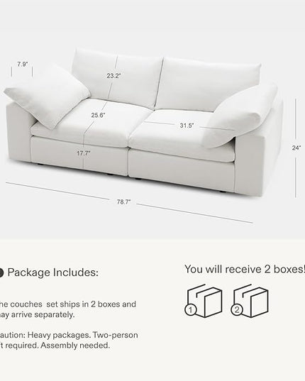 Cloud Couch Modular Sectional Sofa, Loveseat Modern Sofa True Relax Comfy, Wide & Deep, Soft & Supportive Seat Couches with Metal Frame for Living Room 78.74 Width