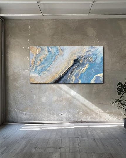 Abstract Canvas Wall Art Decor for Living Room Blue Gold Marbling Pictures Painting for Bedroom Modern Abstract Canvas Art Ptints for Bathroom Office Home Decorations