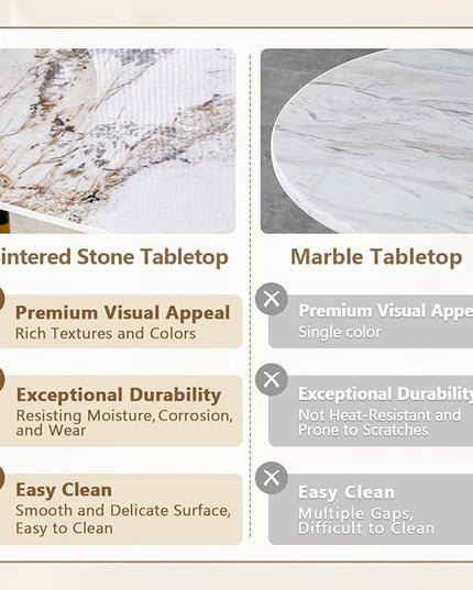 Dinner Table Set for 6, Sintered Stone Kitchen Table Top and Modern Chairs Set of 6 for Kitchen Dining Room