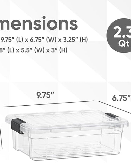 Superio Clear Storage Bins with Lids, Stackable Storage Box with Latches and Handles, Extra Small, 4 Pack 2 Quart