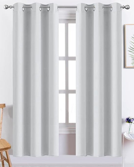 Yakamok 72 Inch Length 100% Blackout Curtains for Bedroom, Light Blocking Drapes Room Darkening Thermal Insulated Solid Grommet Panels for Living Room(38Wx72L, Greyish White, 2 Panels)