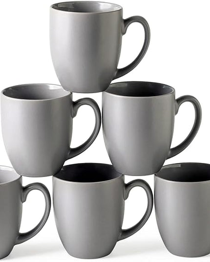 AmorArc Coffee Mugs Set of 6, Ceramic coffee mugs with large handle for Men Women,16oz Coffee Mugs for Coffee,Tea,Latte,Cocoa. Easy to Hold&Clean, Dishwasher&Microwave Safe, Matte Grey