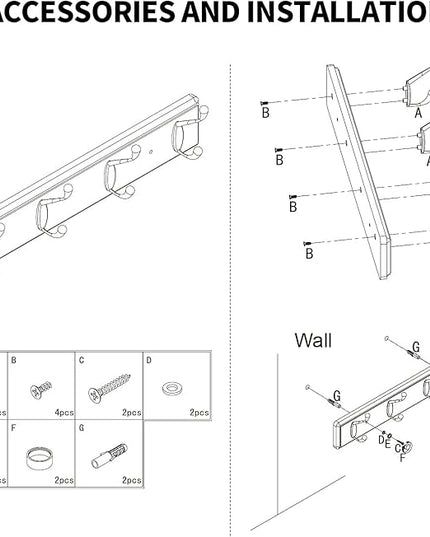 Wooden Coat Rack, Wall-Mounted Organizer for Closet, Entryway, Hallway, Foyer, Bedroom, Heavy Duty Double Hooks for Hanging Towels, Bags, Hats, Jackets, Key (White, 4 Hooks)
