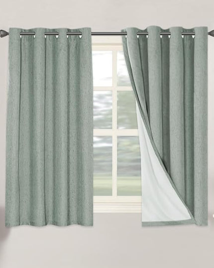 H.VERSAILTEX 100% Blackout Curtains for Bedroom Thermal Insulated Linen Textured Curtains Heat and Full Light Blocking Drapes Living Room Curtains 2 Panel Sets, Green Bay, 52x54 Inch