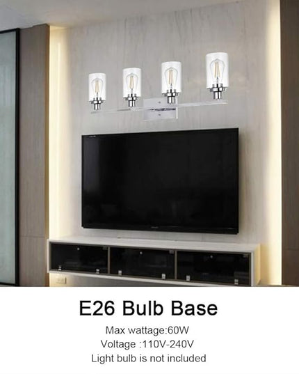 MELUCEE 4-Light Bathroom Lighting Fixtures with Clear Glass Shade Chrome Finish, Modern Vanity Light Wall Mount Lamp for Bedroom Dressing Table Mirror Cabinets Vanity Table (Patent No.: US D963914 S)