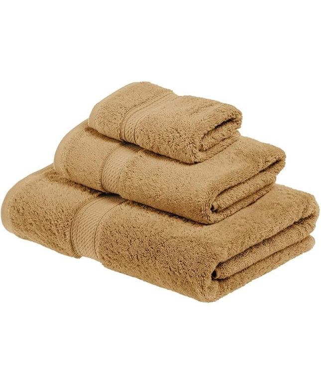 Superior Egyptian Cotton Pile 3 Piece Towel Set, Includes 1 Bath, 1 Hand, 1 Face Towel/Washcloth, Ultra Soft Luxury Towels, Thick Plush Essentials, Guest Bath, Spa, Hotel Bathroom, Toast