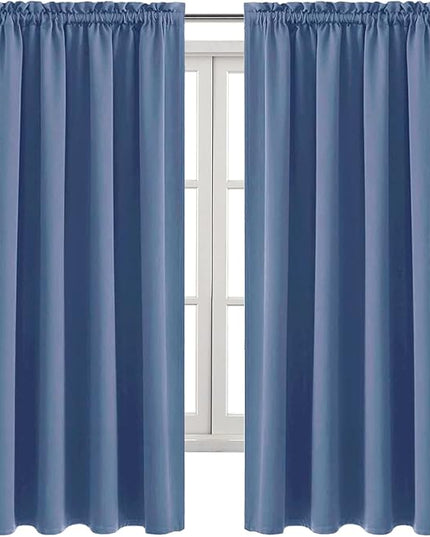 DWCN Blackout Curtains – Thermal Insulated, Energy Saving & Noise Reducing Bedroom and Living Room Curtains, Dusty Blue, W 52x L 63 Inch, Set of 2 Rod Pocket Curtain Panels