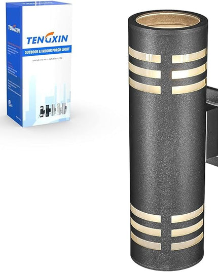 TENGXIN Outdoor Wall Light,Up and Down Cylinder Patio Porch Light,Stainless Steel 304 and Toughened Glass,Black Finished,IP 65 Waterproof