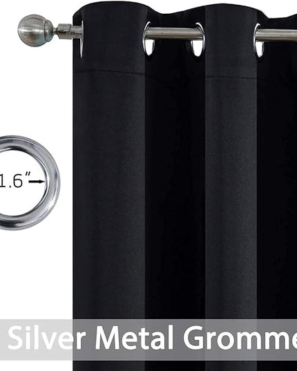 Yakamok 63 Inch Length Blackout Curtains for Bedroom, Thermal Insulated Room Darkening Grommet Top Window Drapes for Living Room,Black,42W x 63L,2 Panels