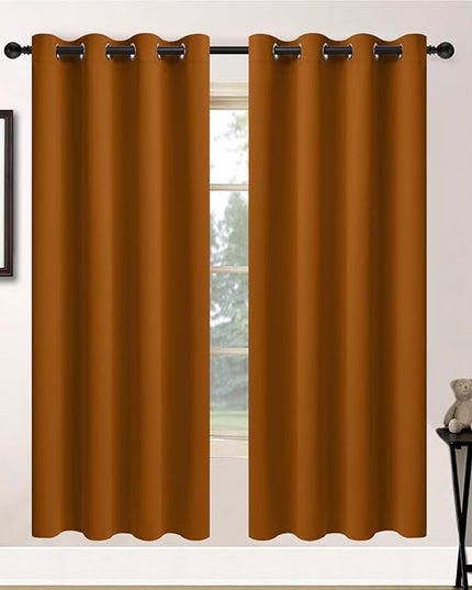 Yakamok Burnt Orange Blackout Curtains-Room Darkening Orange Thermal Insulated Grommet Set of 2 Panels for Bedroom Living Room, 52W x 72L, 2 Drapes