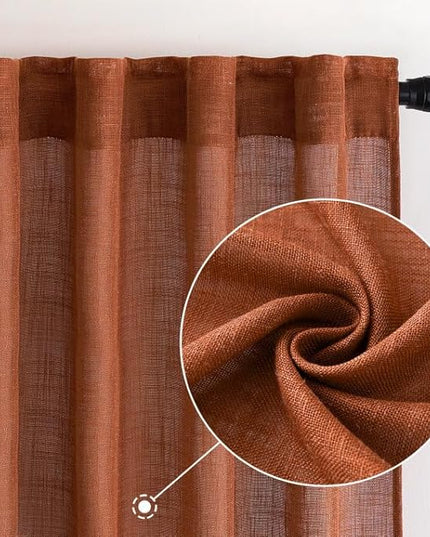 MIULEE Burnt Orange Linen Curtains 84 Inch Length 2 Panels for Bedroom Living Room, Soft Thick Linen Textured Window Drapes Semi Sheer Light Filtering Back Tab Rod Pocket Burlap Look Fall Decorations