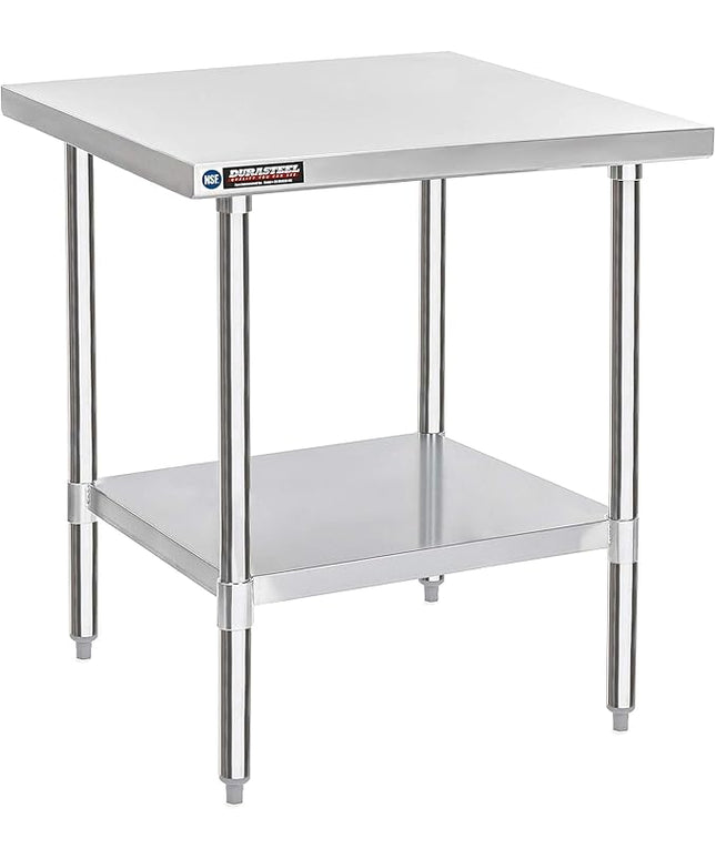DuraSteel 30x30 Stainless Steel Work Table - NSF Commercial Prep Metal Table - Outdoor Pizza Oven Stand w/Under Shelf - Kitchen Island Laundry Utility Garage Microwave Stand Large Rolling Storage Cart