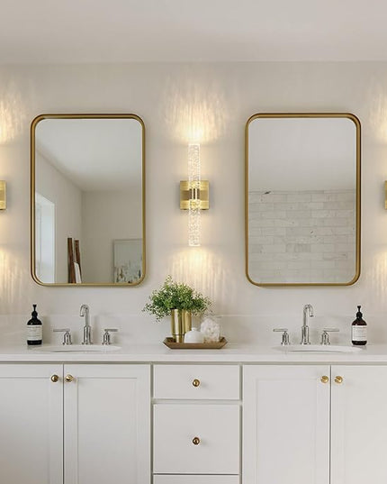 Battery Operated Crystal Wall Sconce 2-Pack Rechargeable Modern Vanity Light Fixtures, 3000K-6000K Dimmable Gold LED Wireless Wall Lights for Bathroom Bedroom Living Room Hallway