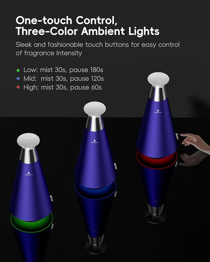 Waterless Scent Diffuser Starter Kit - 1500 Sq Ft Coverage, Alloy Atomization System,Mood Light,Smart Rechargeable Hotel Scent Diffuser, Including 120ml Essential Oil, for Home,Large Room,Spa,Blurple