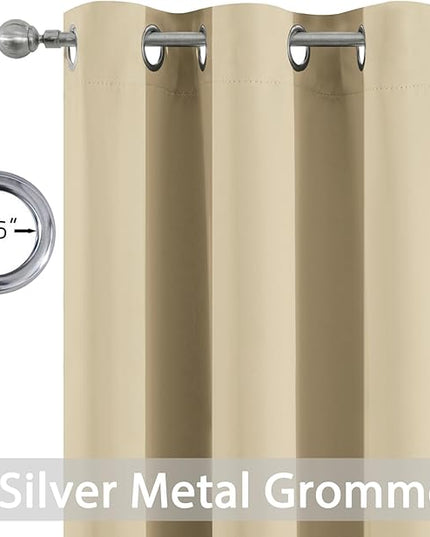 Yakamok Blackout Curtains Room Darkening Thermal Insulated Window Panels,Solid Grommet Top Drapes for Bedroom/Living Room(52Wx90L, Beige, 2 Panels)