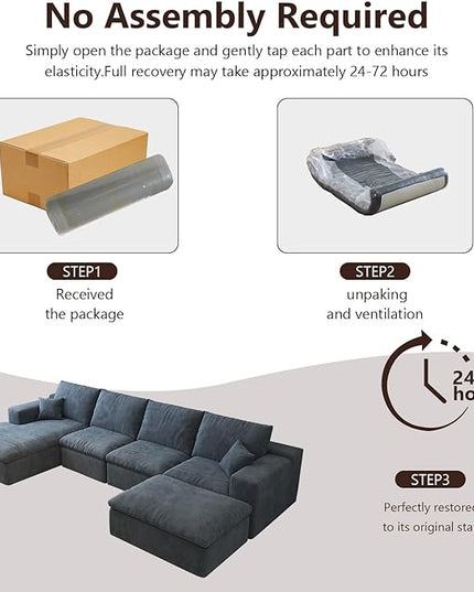 136.6'' U-Shaped Modern Modular Sectional Cloud Couch Whit Ottoman, 4-Seat Chenille Deep-Seat Sofa with Pillow for Living Room, Bedroom, Apartment, Ocean Blue