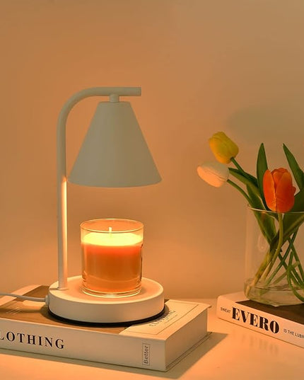 Candle Warmer Lamp, Electric Candle Lamp Warmer Birthday for Mom Women Home Bedroom Decor Dimmable Wax Melt Warmer for Scented Wax with 2 Bulbs, Jar Candles (White)
