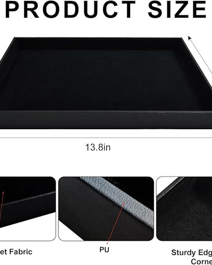 Black Velvet Stackable Jewelry Display Tray Storage Organizing Trays Empty Plate (13.78" L x 9.45" W x 1.18" H in) (2)
