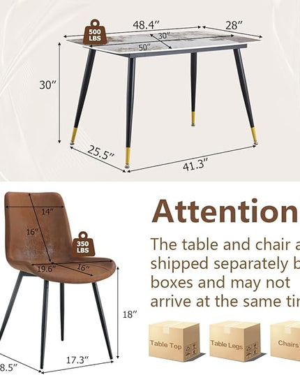 Small Dining Table Set for 4，50'' Sintered Stone Table with 4 Chair Dining Table Set, Easy to Assemble，Suitable for Small Spaces