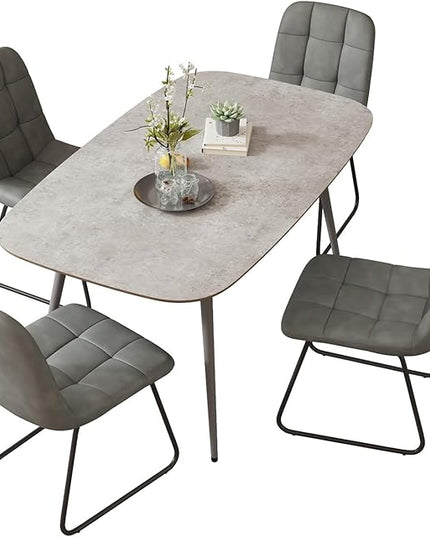 47''Dining Table Set for 4,Modern Wood Dining Table,Leather Dining Chairs 4,Table and Chairs Set of 4,Ideal for Kitchen Dining Room (Gray Table + 4 U-Shaped Gray Chairs, 47.2")