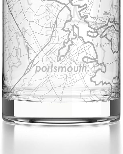 Well Told Engraved Portsmouth New Hampshire Map Rocks Glass, Old Fashioned Glassware (11 oz, Clear) Etched Bourbon Tumbler, Gifts For Whiskey Lovers