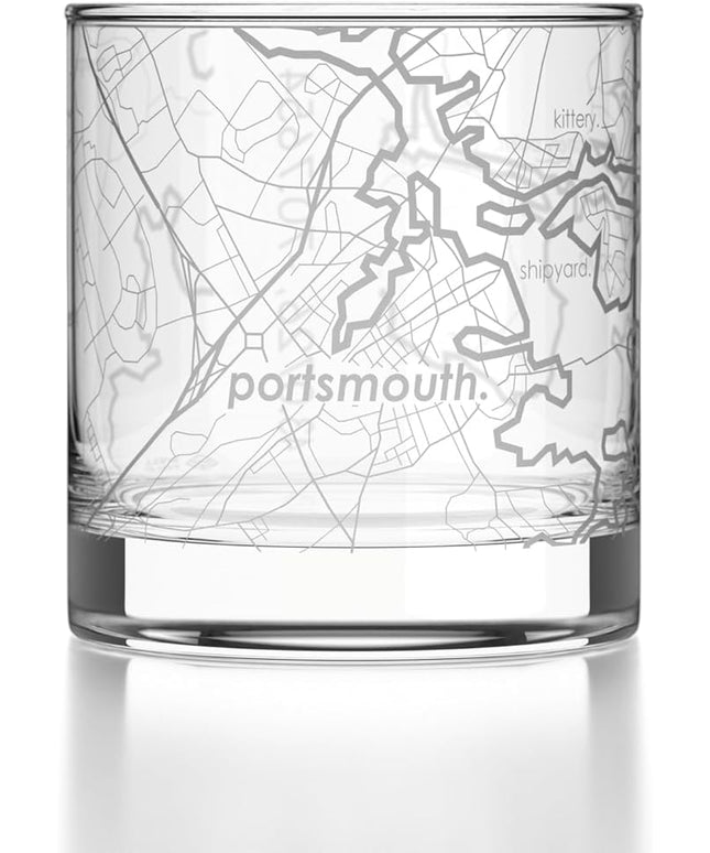 Well Told Engraved Portsmouth New Hampshire Map Rocks Glass, Old Fashioned Glassware (11 oz, Clear) Etched Bourbon Tumbler, Gifts For Whiskey Lovers