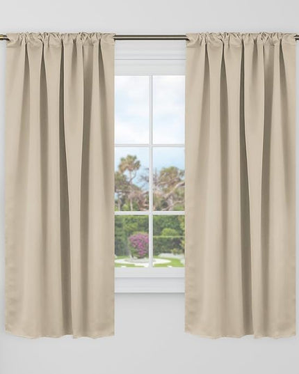 BGment Champagne Blackout Curtains 60 Inches Long for Bedroom - 34 x 60 inch Thermal Insulated Curtains Room Darkening Solid Vertical Rod Pocket and Back Tab Drapes for Kids Room, 2 Window Panels Set