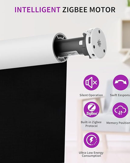 Astomi Motorized Blinds with Remote - Blackout Smart Roller Shades Compatible with Alexa & Goggle Home, Solar Rechargeable, Custom Size 22" - 100" for Indoor Window, Midnight Black
