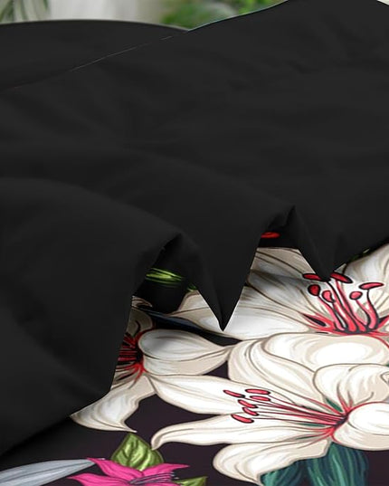 Comforter Set Twin Size, Lilies Orange Pink Flowers 5 Pcs Bedding for Kids and Adults, Floral Blossom Hawaiian Bed Sheet Sets with Fitted Sheet Pillowcase & Sham for Bedroom Bed Decor