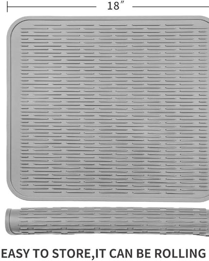Silicone Dish Drying Mat for Multiple Usage,Easy clean,Eco-friendly,Heat-resistant Silicone Mat for Kitchen Counter or Sink,Refrigerator or Drawer Liner Grey XL 18 inches x 16 inches
