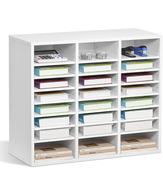 VEVOR Literature Organizer, 24 Compartments Office Mailbox with Adjustable Shelves, Wooden Mailbox Sorter Medium Density Fiberboard Office Home Classroom Storage for Files, Documents, Papers, White