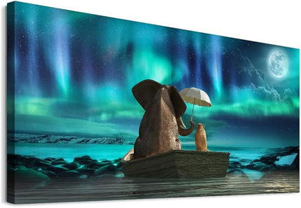 Canvas Wall Art For Living Room Large Size Fashion Wall Decorations For Bedroom Modern Office Wall Decor Painting Aurora Scenery Elephant Pictures Artwork Room Canvas Art Prints Bathroom Home Decor