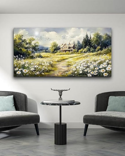 ERQINHUA Large Wall Art For Living Room Canvas Wall Decor For Bedroom Field Scenery Flower Watercolour Painting Office Decorations Stretched And Framed Wall Pictures Artwork Home Decor 30"X60"
