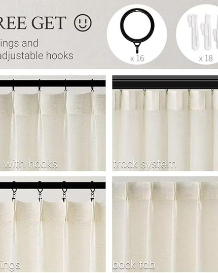 Topfinel 105 Inch Curtains 1 Panels Set,Two Packs Pinch Pleat Back Tab Linen Window Semi Sheer Privacy Thick Decorative Curtain Drapes for Living Room Bedroom,60x105 in Long,Ivory/Natural
