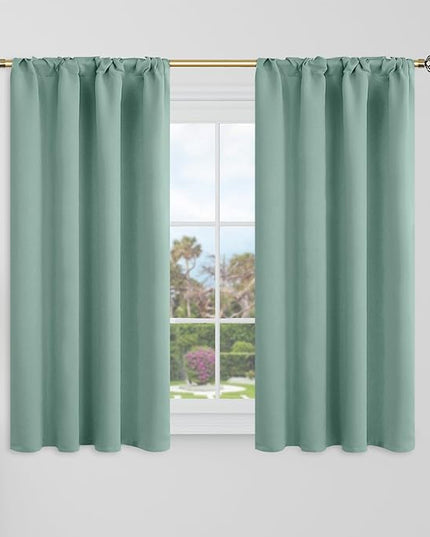 BGment Frosty Green Short Blackout Curtains for Bathroom Window - 34 x 40 inch Privacy Curtains Thermal Insulated Room Darkening Rod Pocket and Back Tab Drapes for Kitchen/Cafe/Camper, 2 Panels