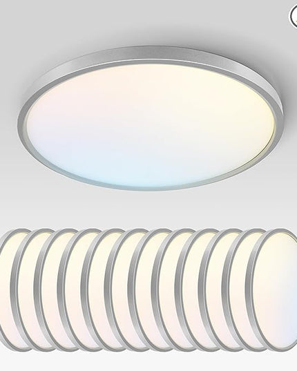 ASD LED 12" Round Flush Mount Ceiling Light Fixture, Low Profile Surface Lighting | 5CCT, Dimmable, Ultra-Thin, ETL Listed | 24W 1900LM 2700-6000K 120V | Kitchen, Hallway Lamp | Nickel, 12 Pack
