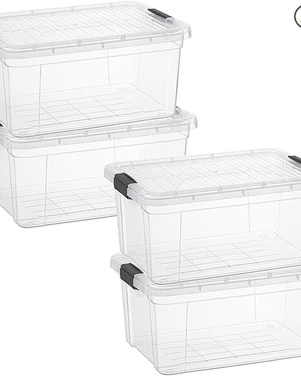 Superio Clear Storage Boxes with Lids, 21 Quart Plastic Container Bins for Organizing, Stackable Crates, BPA Free, Non Toxic, Odor Free, Organizers for Home, Office and Dorm, 4 Pack