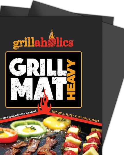 Grillaholics BBQ Grill Mat Heavy - 600 Degree Max Temperature Grilling Sheets - Set of 2 Grill Mats Non Stick - Lifetime Manufacturer Warranty