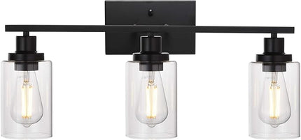MELUCEE Bathroom Vanity Light Fixtures 24 Inches Length 3 Lights Wall Sconce Black with Clear Glass Shade for Bedroom Living Room Hallway Kitchen (Patent No.: US D963914 S)
