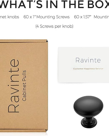 Ravinte 30 Pack Matte Black Round Zinc Cabinet Knobs for Kitchen Bathroom Closet Dresser Cabinets