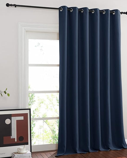 NICETOWN Blackout Navy Blue Curtain 102 inches Long, Grommet Thermal Insulated Room Divider Drape Extra Wide Window Treatment for Sliding Glass Door/Living Room, W80 x L102, 1 Panel