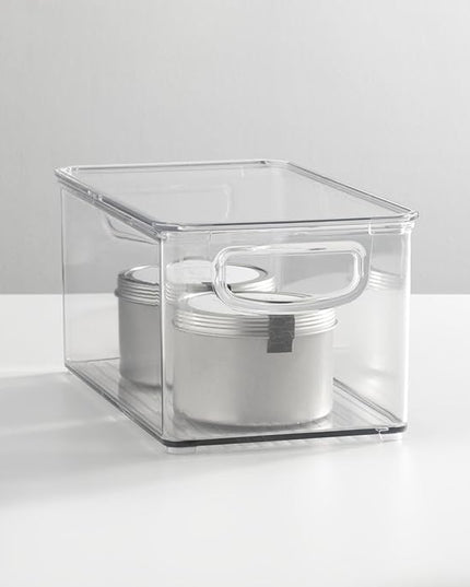 mDesign Plastic Deep Storage Bin Box Container with Lid and Built-In Handles - Organization for Fruit, Snacks, or Food in Kitchen Pantry, Cabinet, or Cupboard, Ligne Collection, 2 Pack, Clear