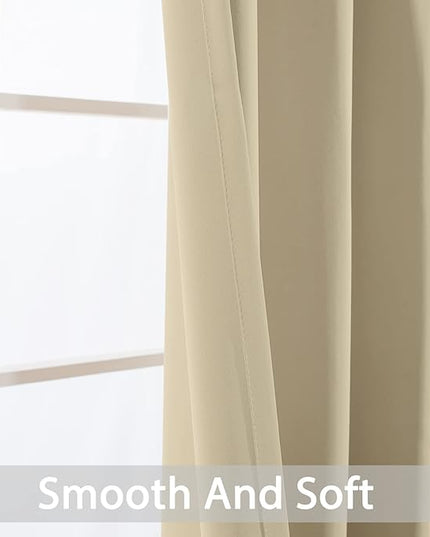 Yakamok Blackout Curtains Room Darkening Thermal Insulated Window Panels,Solid Grommet Top Drapes for Bedroom/Living Room(62Wx84L, Beige, 2 Panels)