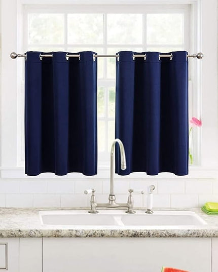ChrisDowa Small Window Curtains for Kitchen and Bedroom - Grommet Short Thermal Insulated Room Darkening Curtains (2 Panels, Navy Blue, 52 x 36 Inch)