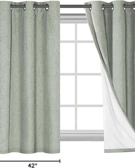H.VERSAILTEX Primitive Linen Curtains 100% Blackout Curtain Drapes Burlap Fabric Curtains with White Thermal Insulated Liner, Grommet Top Drapes Living Room/Bedroom (2 Panels, 42 x 54 Inch, Sage)