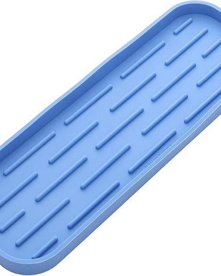 Silicone Kitchen Sink Organizer Tray for Multiple Usage,Eco-Friendly Sponges Holder for Kitchen Bathroom Counter or Sink,Dish Soap Dispenser,Scrubber,Bottle,Cup (Lichen Blue, 12"×4")