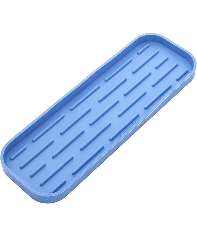 Silicone Kitchen Sink Organizer Tray for Multiple Usage,Eco-Friendly Sponges Holder for Kitchen Bathroom Counter or Sink,Dish Soap Dispenser,Scrubber,Bottle,Cup (Lichen Blue, 12"×4")