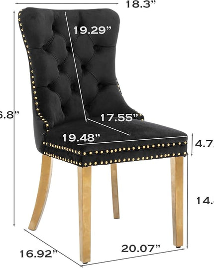 SoarFlash Velvet Dining Chair Set of 8, Upholstered Tufted Dining Room Chair with Nailhead Trim and Solid Gold Plated Leg for Kitchen (Black)